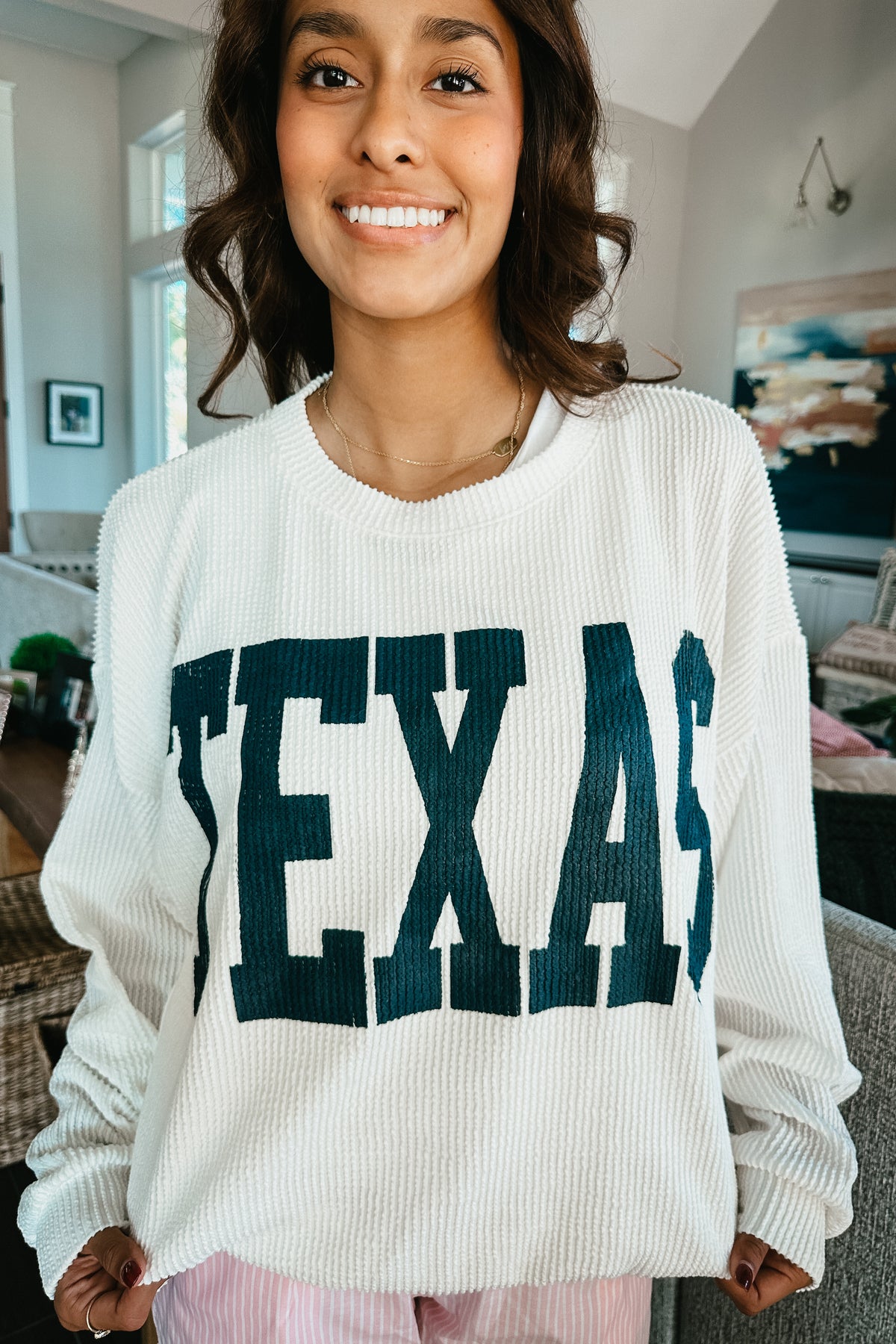 TEXAS Ribbed Oversized Sweatshirt White