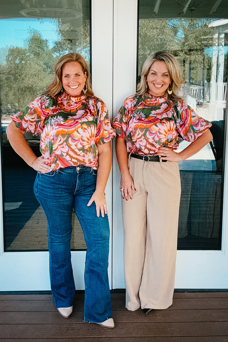 Evelyn Green Floral Satin Blouse