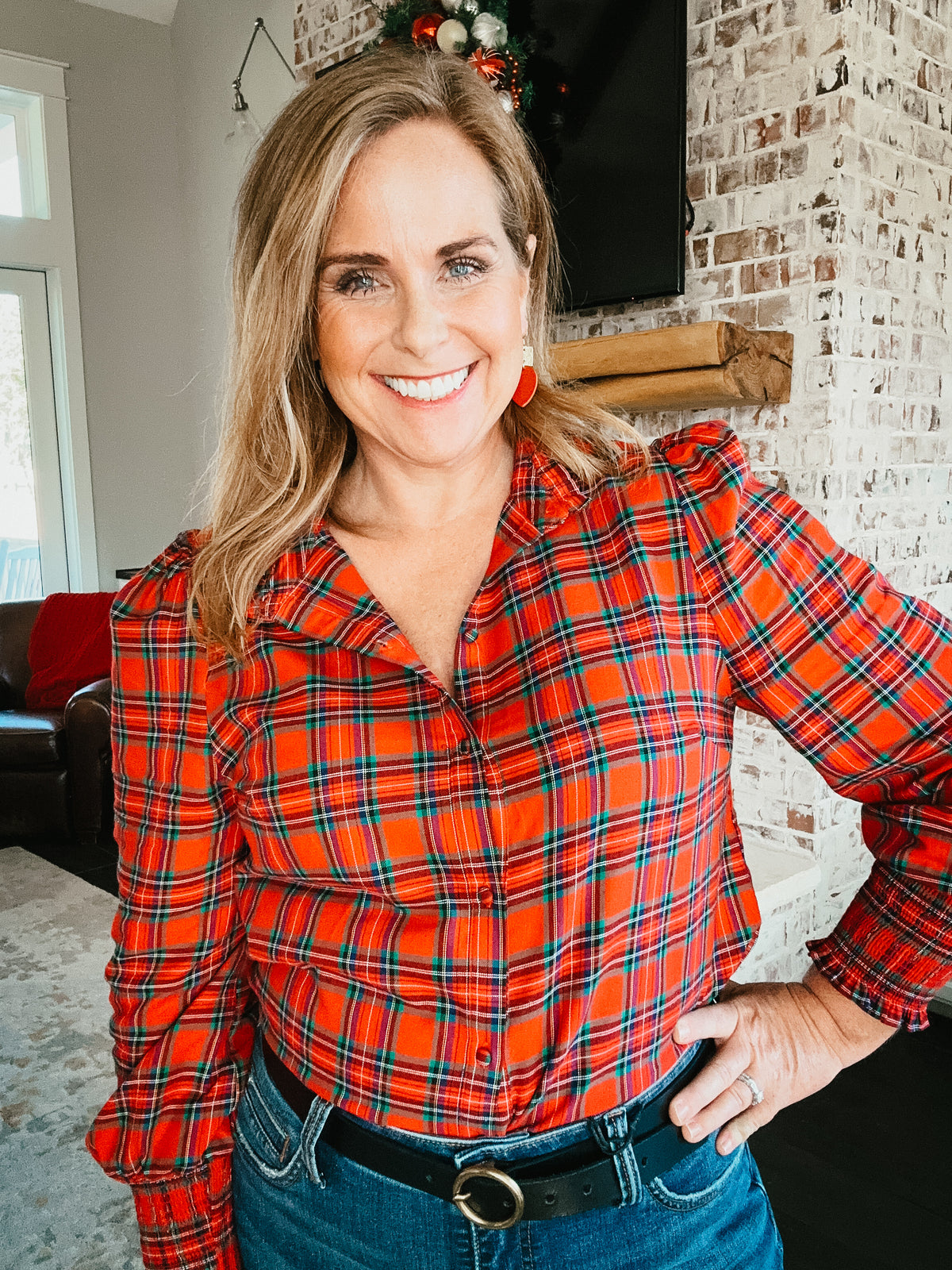 Chapman Plaid Split Neck Top