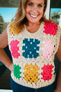 Grace Multi Color Granny Square Sweater Vest