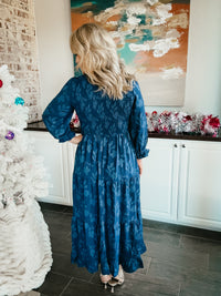 Aubrey Smocked Bodice Navy Midi Dress