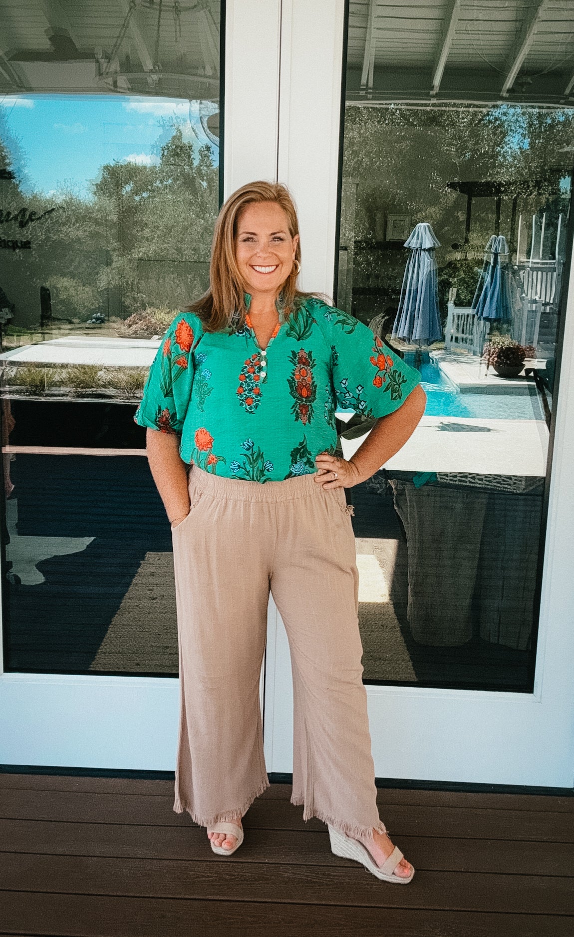 Cheryl Green Floral Blouse