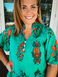 Cheryl Green Floral Blouse