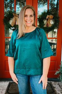 Tristan Dull Satin Blouse in Forest Green