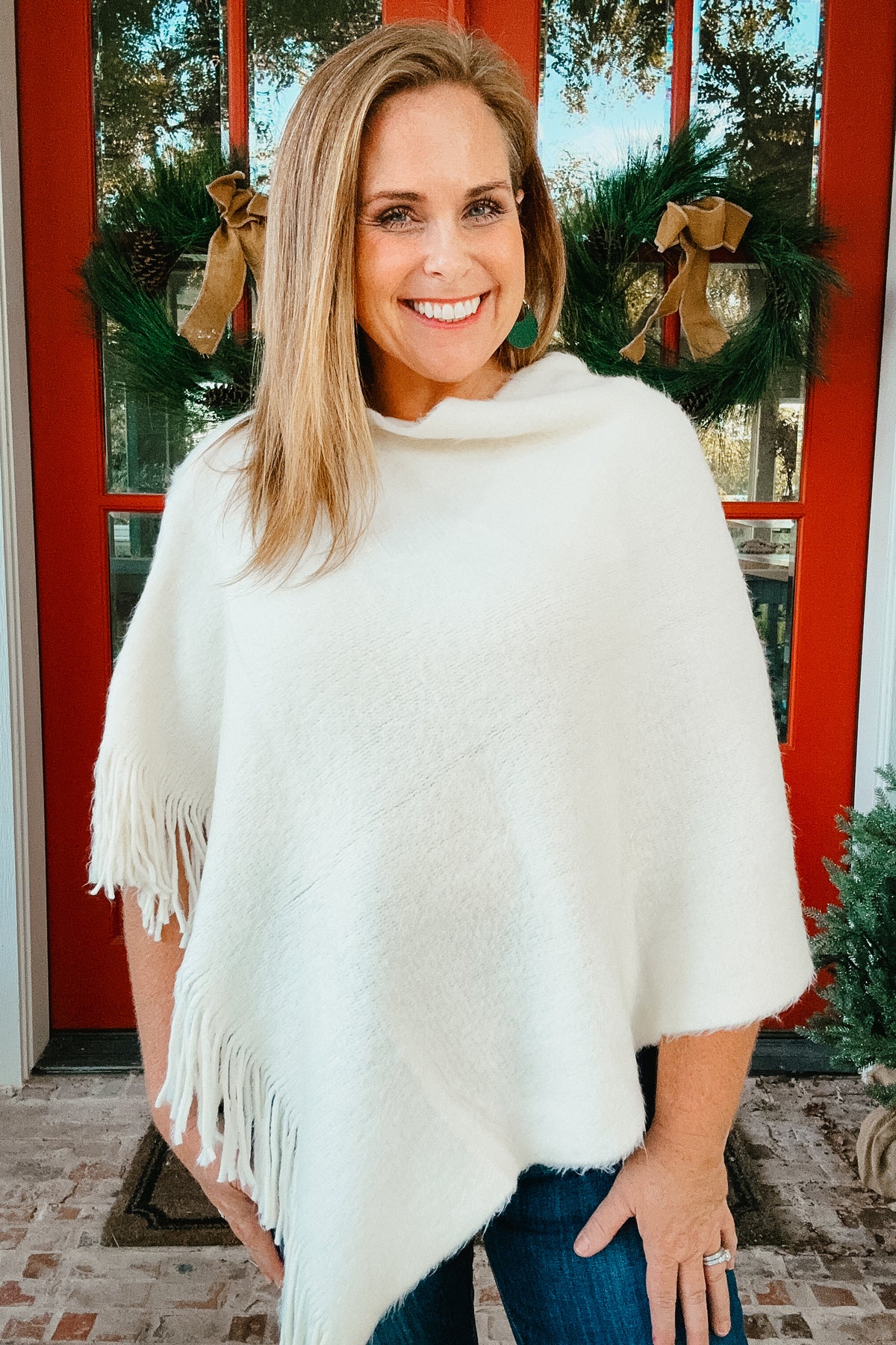 Suzanne Knitted Poncho in Off White