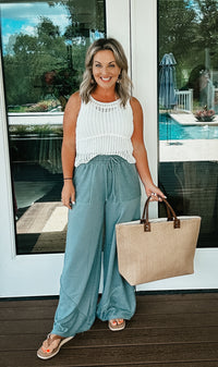 All Set Wide Leg Pants - Stormy Sea