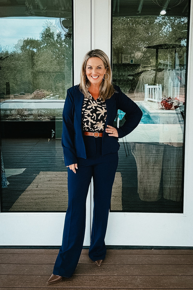 Amari Navy Mandarin Collar Blouse