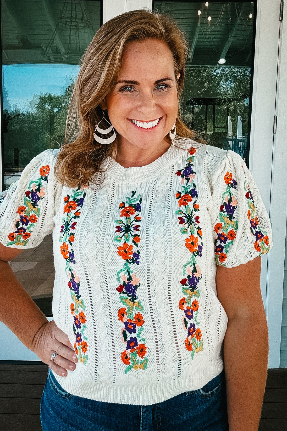 Jillian Short Sleeve Floral Sweater