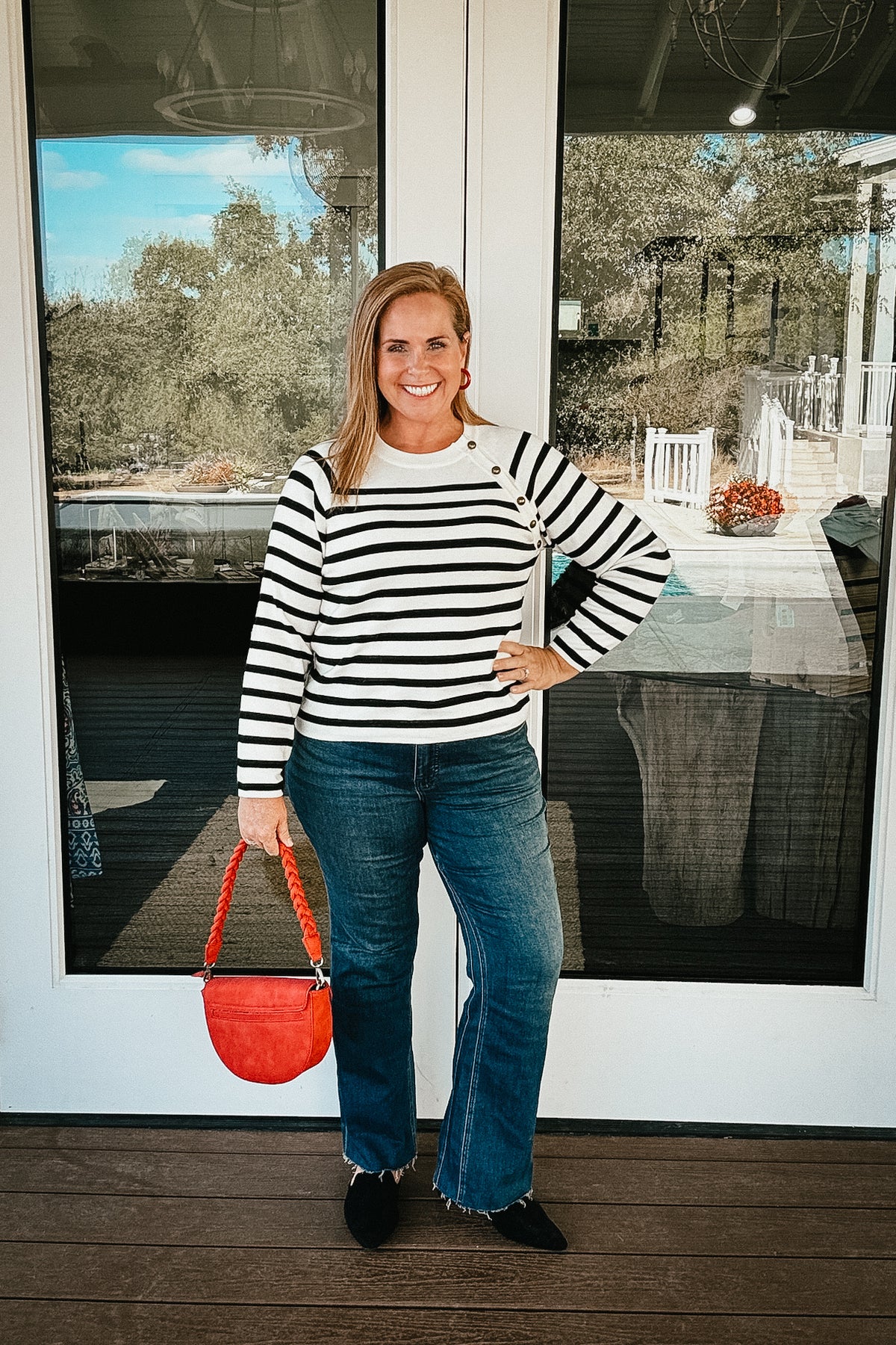 Brooklyn Black and Ivory Striped Lightweight Sweater