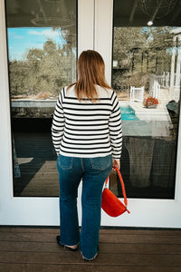 Brooklyn Black and Ivory Striped Lightweight Sweater