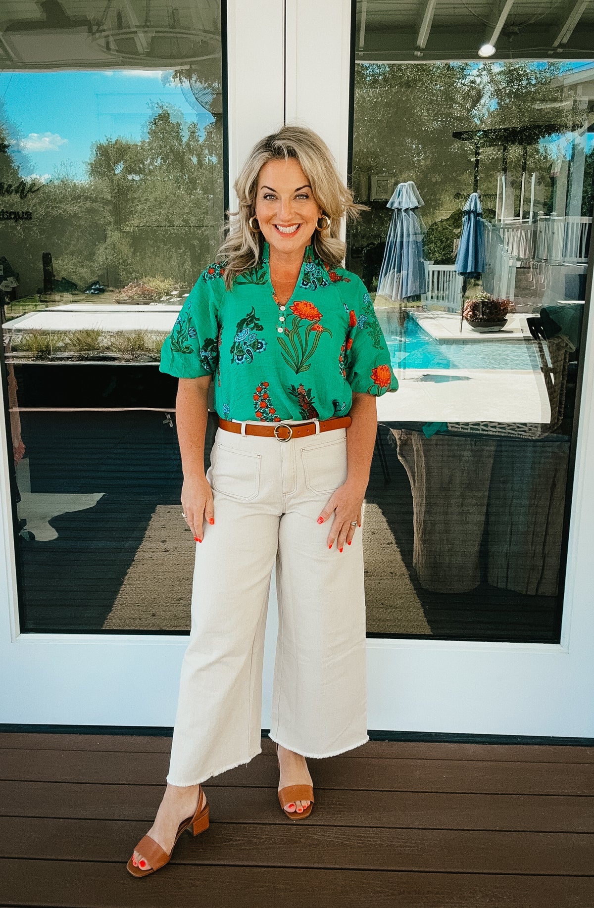 Cheryl Green Floral Blouse