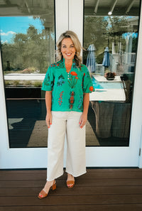 Cheryl Green Floral Blouse