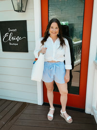 Heather Blue Striped Paperbag Shorts