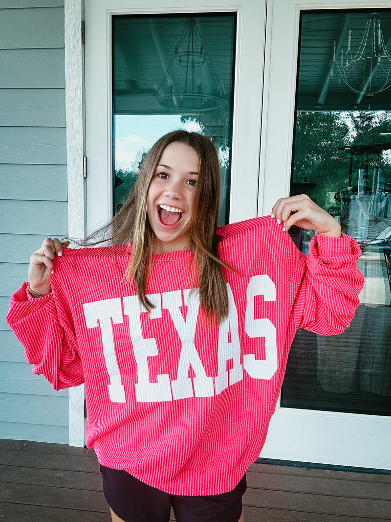 TEXAS Ribbed Oversized Sweatshirt Pink