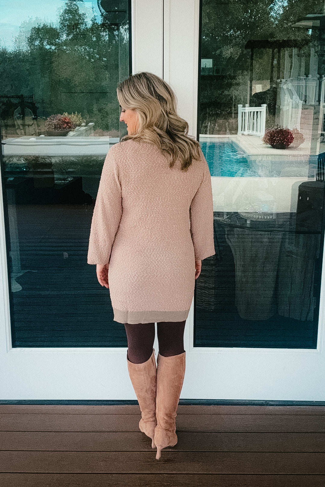 Leanna Round Neck Long Sleeve Sweater Dress with Ribbed Hem