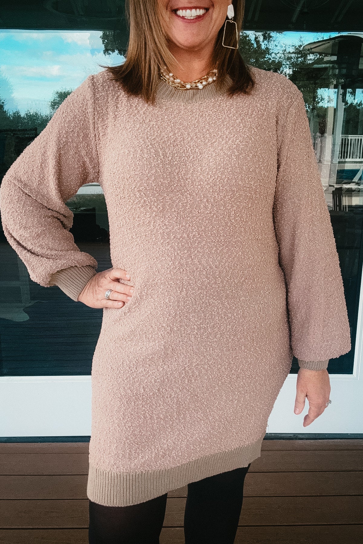 Leanna Round Neck Long Sleeve Sweater Dress with Ribbed Hem