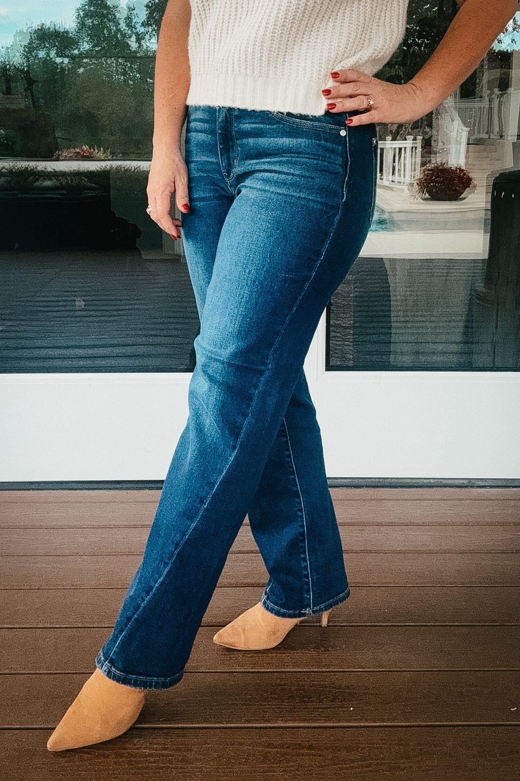 Ember Tummy Control Straight Leg Side Seam Detail Jeans