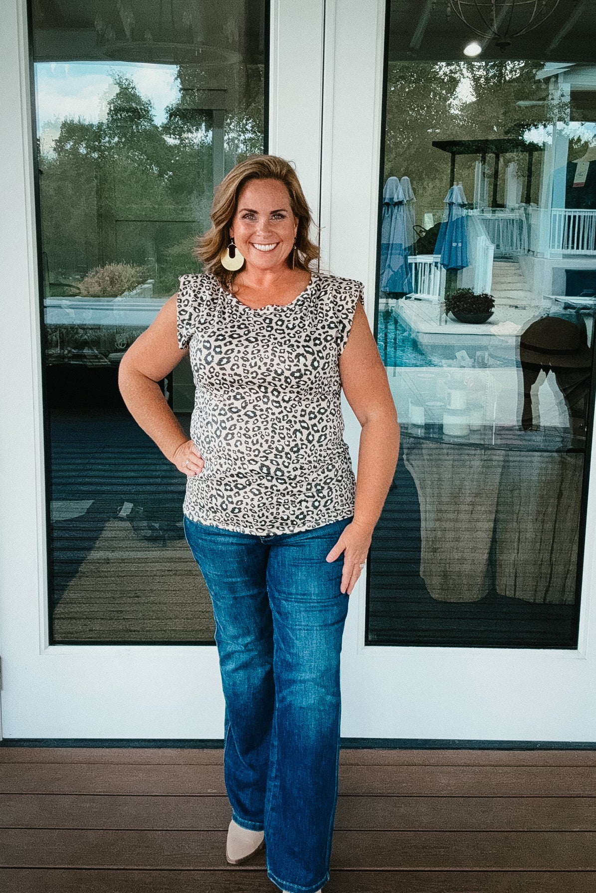 Riley Leopard Print Tee with Shoulder Pads