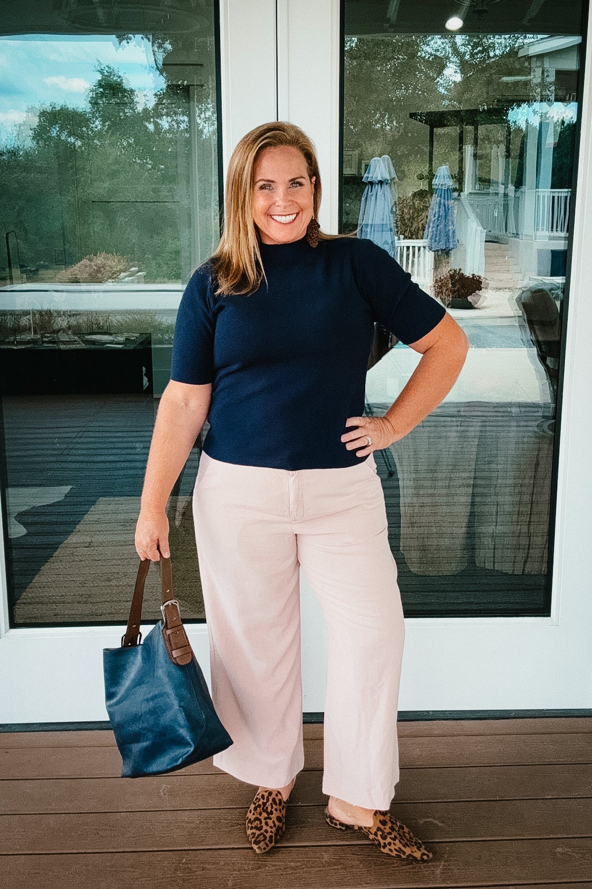 Rebecca Half Sleeve Lightweight Sweater in Navy Blue