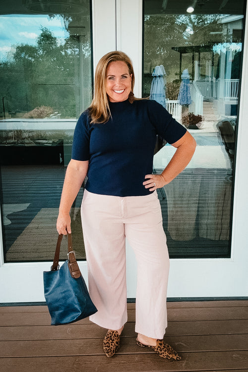 Rebecca Half Sleeve Lightweight Sweater in Navy Blue