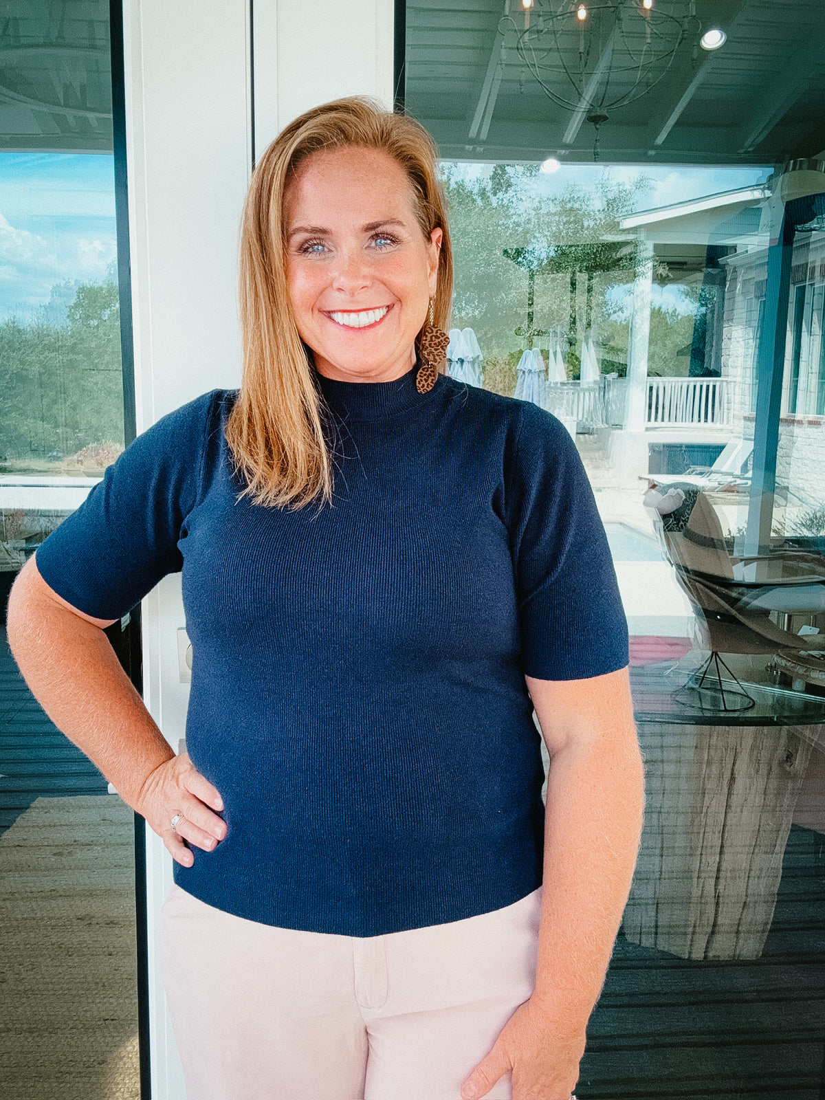 Rebecca Half Sleeve Lightweight Sweater in Navy Blue