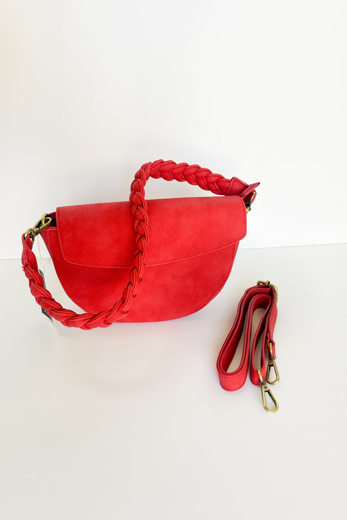 Red Luna Crescent Crossbody w/ Braided Handle