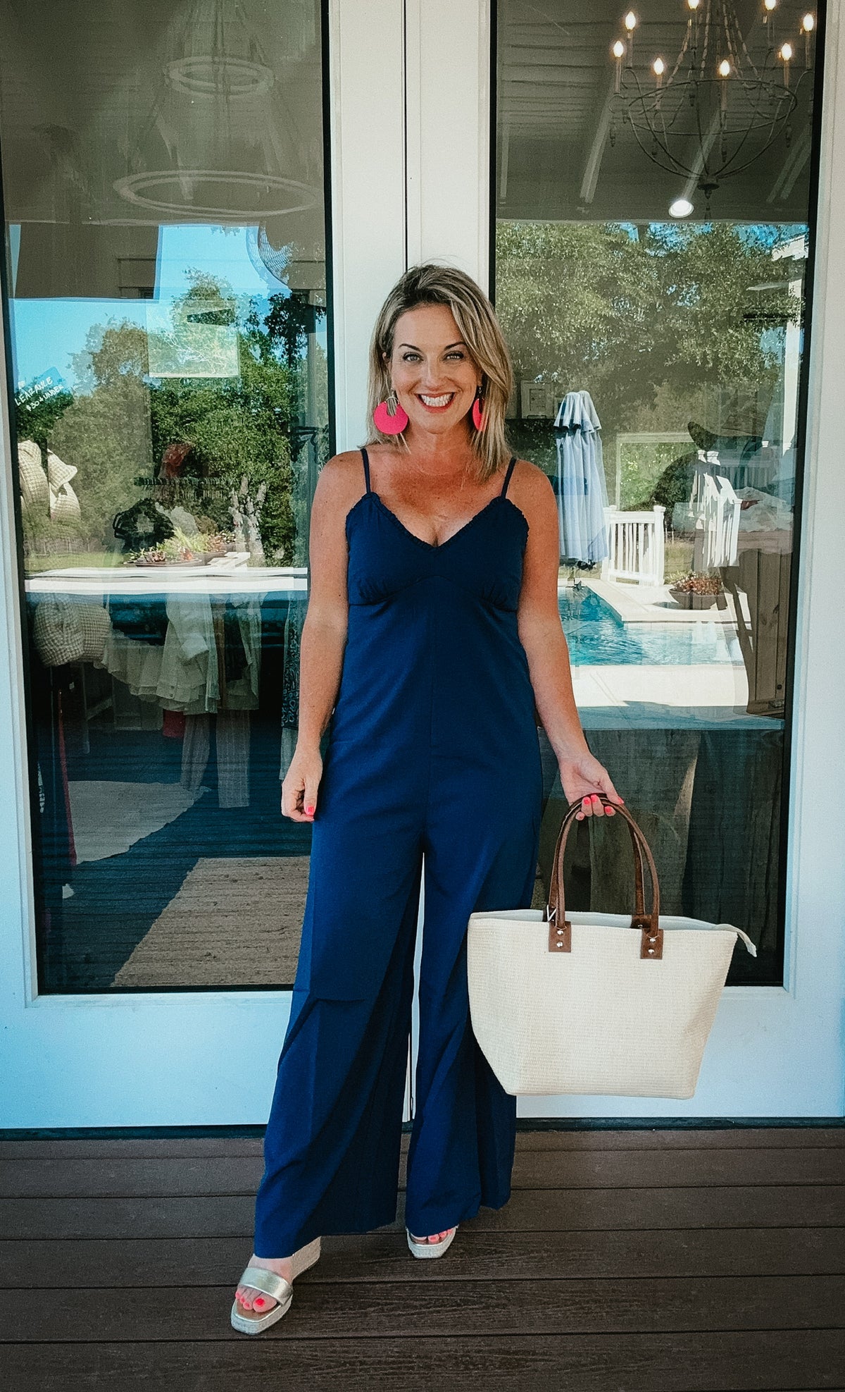 Carmen Navy Spaghetti Strap Jumpsuit