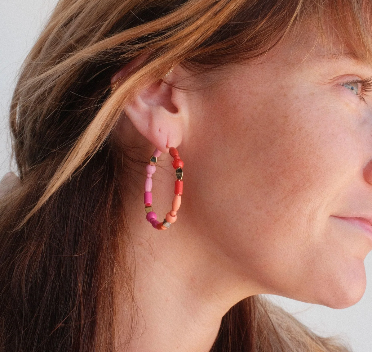 Pink Ombre Beaded Hoops