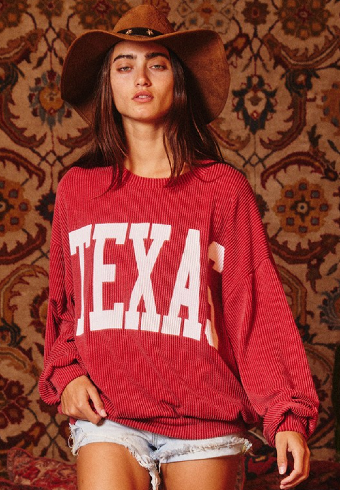 TEXAS Ribbed Oversized Sweatshirt White